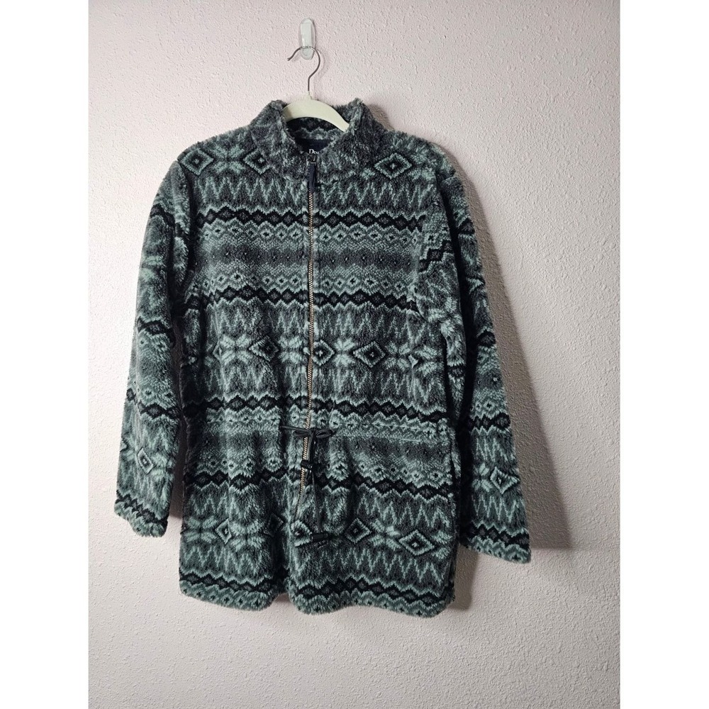Denim & Co Womens Gray Fair Isle Sherpa Fleece Zip Up Jacket Size Medium Cozy